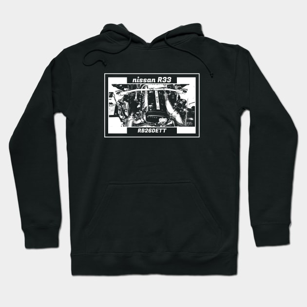 NISSAN SKYLINE GT-R R33 ENGINE (Black Version) Hoodie by Cero